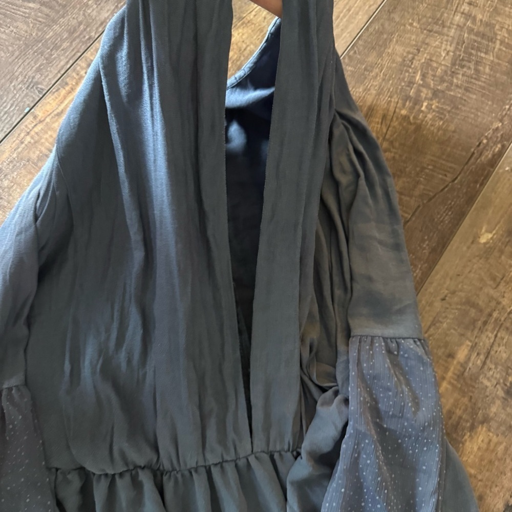 Free People Grayish Blue Boho Peplum Blouse Sheer Swiss Dot Sleeves Small - Picture 6 of 7
